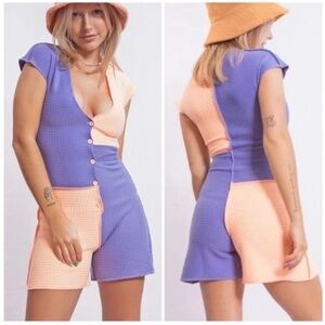 Elsie & Fred Party In The Park Panelled Playsuit Purple Coral Color Block NWT